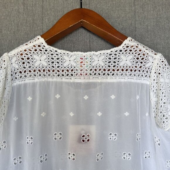Johnny Was Darla Tunic White Embroidered Eyelet Lace Short Sleeve Swing Top - Picture 8 of 14